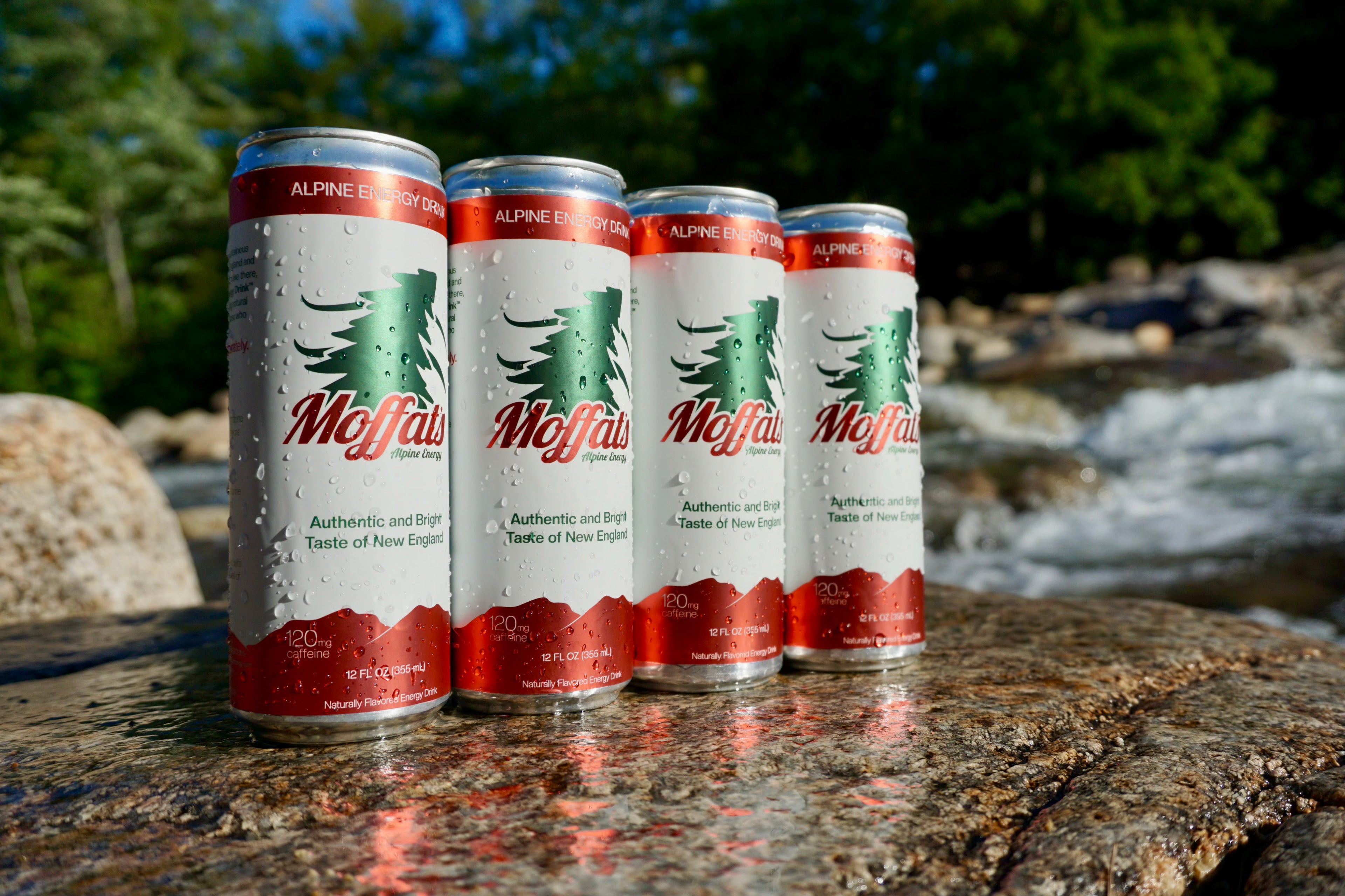 Moffat's Alpine Energy Drink by the river in New England